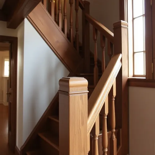 Handgefertigte Holztreppe mit Eichengeländer
